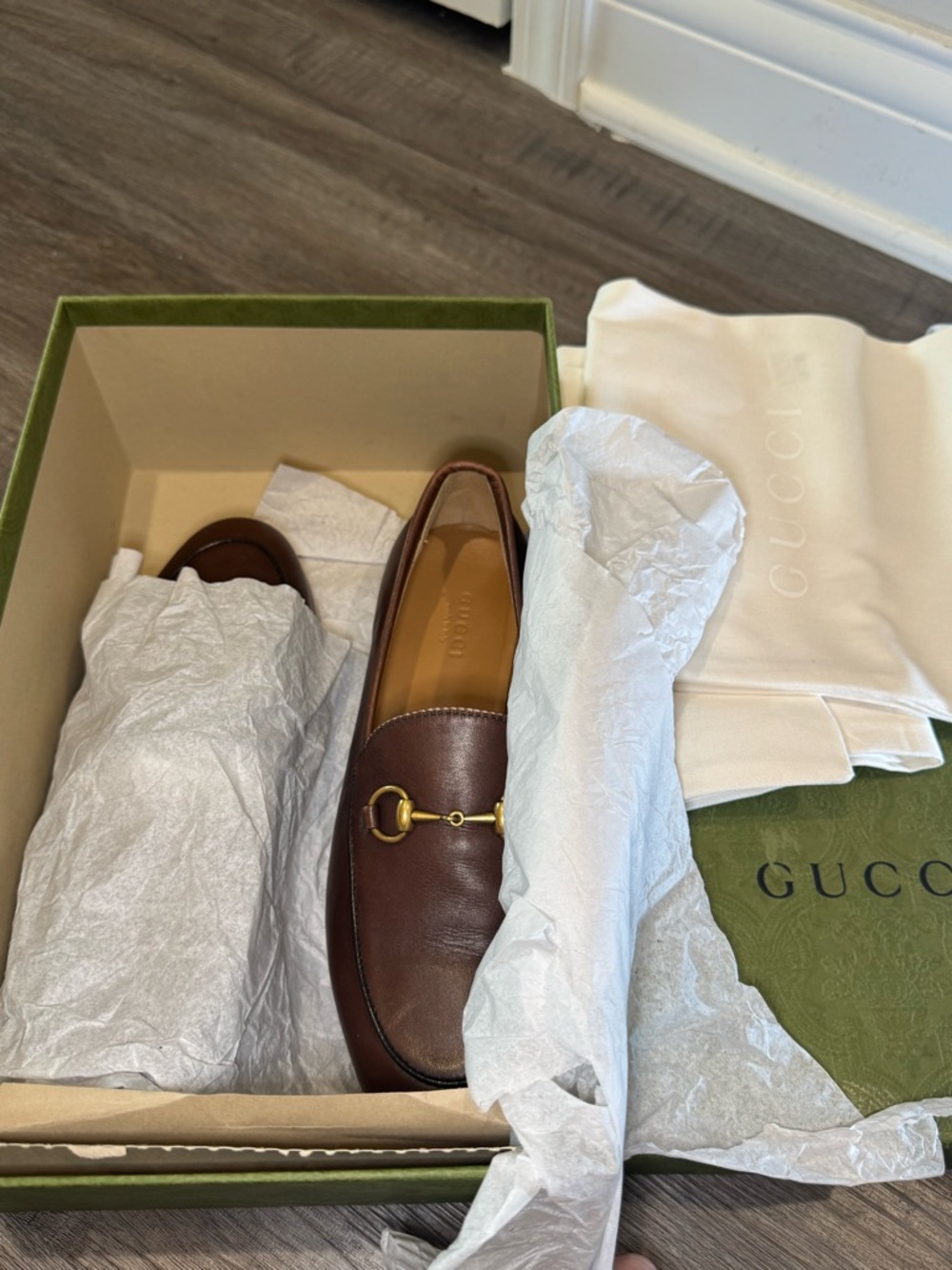 Gucci Jordaan Horsebit Leather Loafers in Brown - Picture 14 of 16